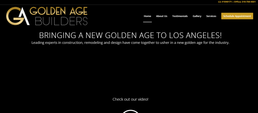 Homepage of Golden Age Builders / 
Link: www.newgoldenagebuilders.com