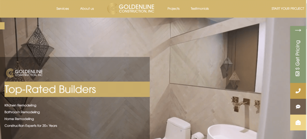 Homepage of Goldenline Construction / Link: www.goldenlineconstruction.com