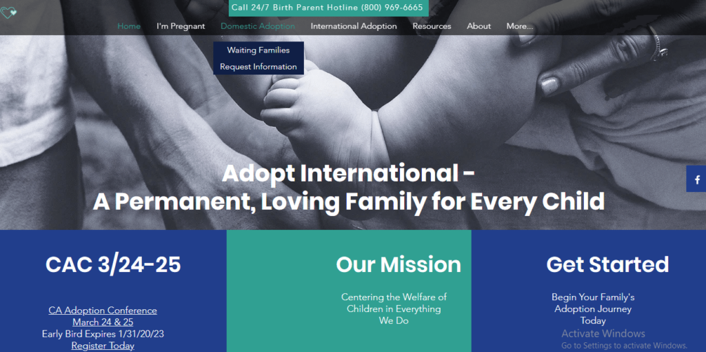 Homepage of Adopt International / 
Link: adoptinter.org/