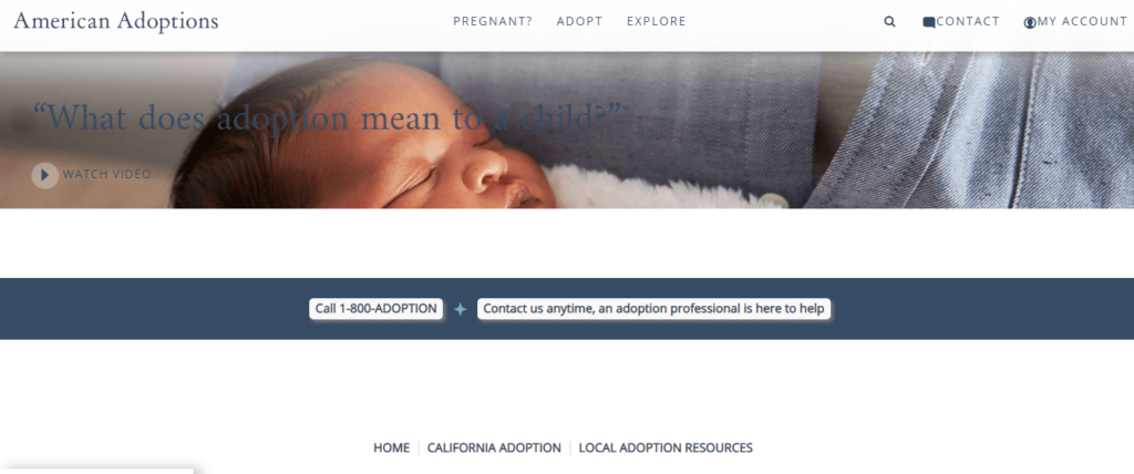 Homepage of American Adoptions / 
Link: americanadoptions.com/california-adoption/fresno-adoption
