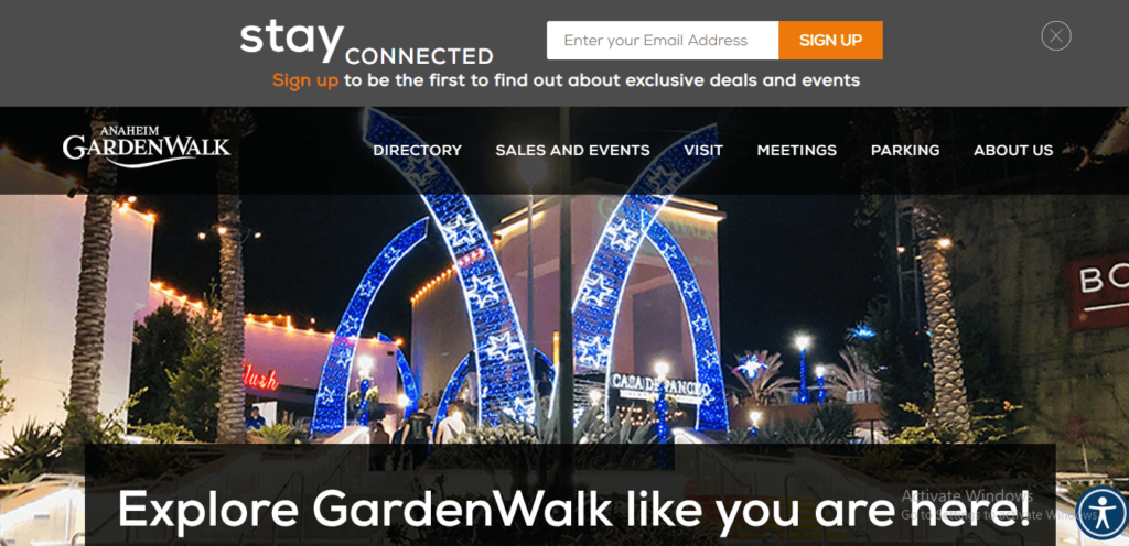 Homepage of Anaheim GardenWalk's website / anaheimgardenwalk.com