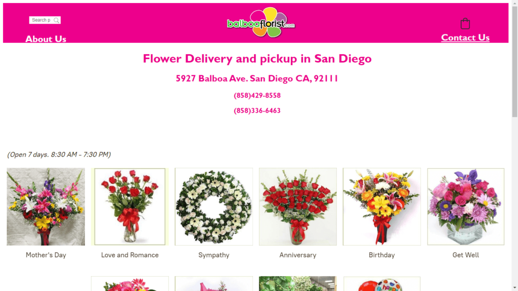 Homepage of Balboa Florist San Diego's Website / balboaflorist.com