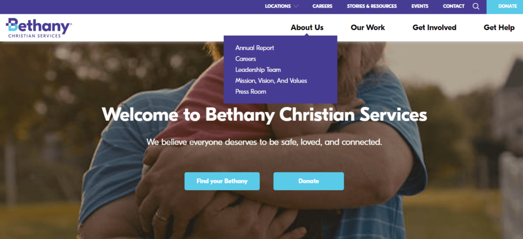 Homepage of Bethany Christian Services /
Link: https://bethany.org/