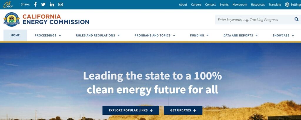 Homepage of California Energy Commission / energyca.gov
Link:
https://www.energy.ca.gov/