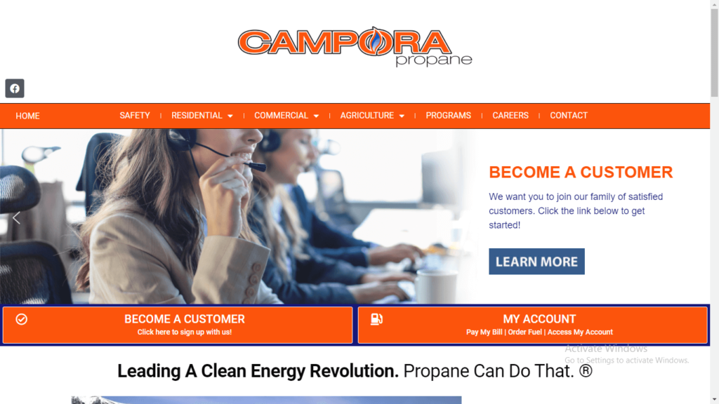 Homepage of Campora Propane Services' website / campora.com