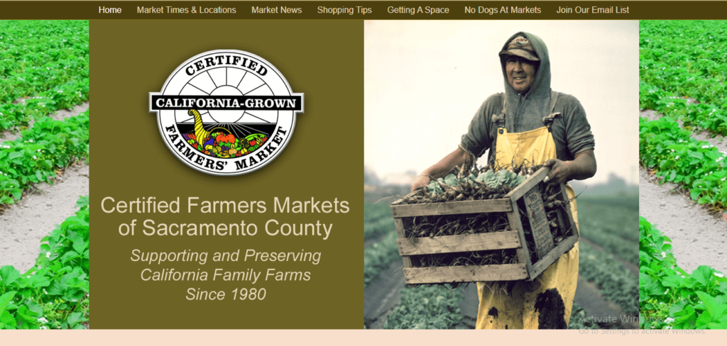Homepage of Certified Farmers Market's website / marketlocations.com