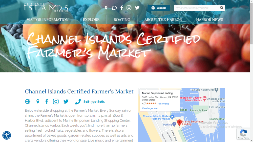 Homepage of Channel Islands Harbor Farmers Market's website / channelislandsharbor.com