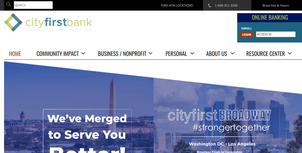 Homepage of U.S. Bank Branch / 
Link: cityfirstbank.com/