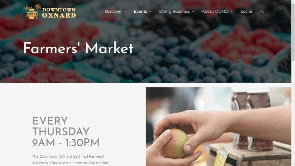 Homepage of Downtown Oxnard Farmers Market's website / downtownoxnard.com