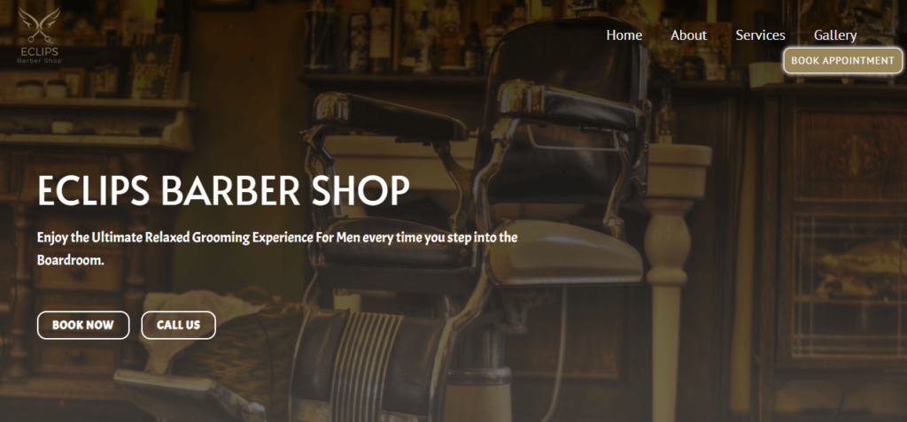 Homepage of Eclipse Barber Shop / 
Link: eclipsbarber.net