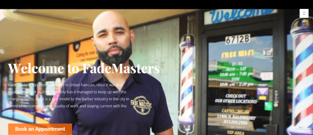Homepage of Fade Masters Barber Shop / 
Link: fademasters.com
