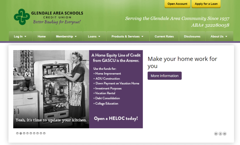 Homepage of Glendale Area School Credit Union / gascu.org
Link:
https://gascu.org/