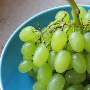 Grapes / Wikimedia Commons / DomenikaBo
Link: https://commons.wikimedia.org/wiki/File:Green_grapes_in_turquoise_bowl.jpg