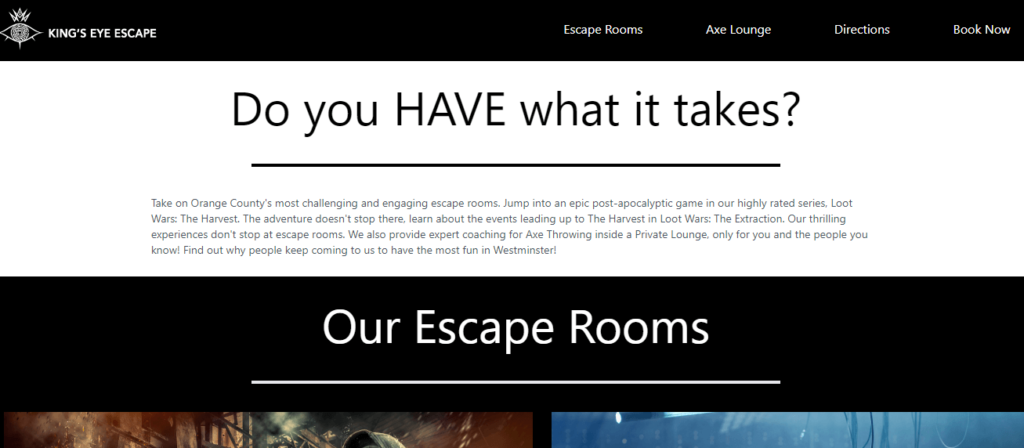 Homepage of King's Eye Escape /  
Link: kingseyeescape.com/