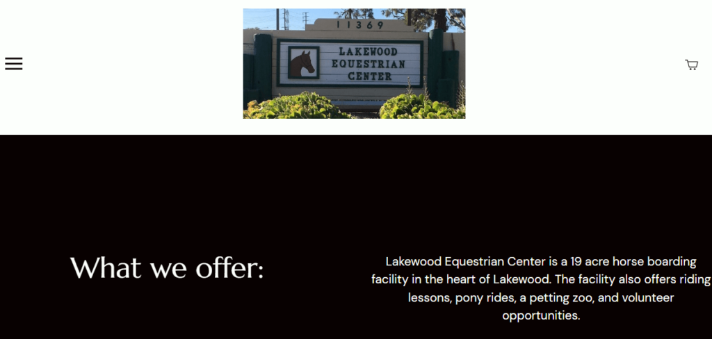 Homepage of Lakewood Equestrian Center / 
Link: www.lakewood-equestrian-center.mailchimpsites.com
