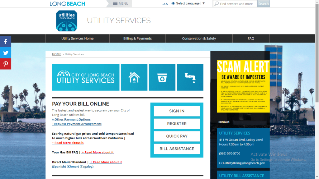 Homepage of Long Beach Gas Utility's website / longbeach.gov