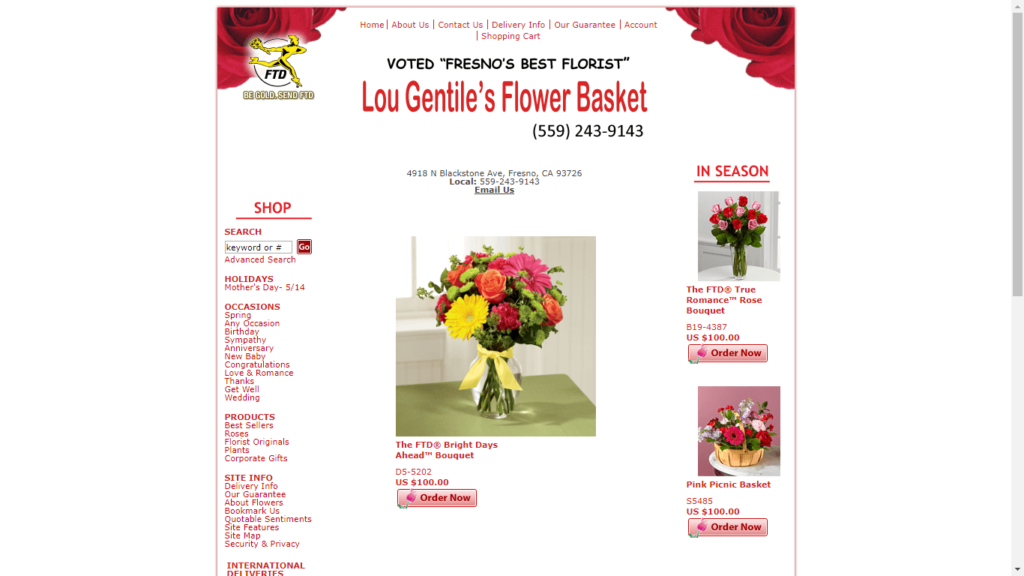 Homepage of Lou Gentile's Flower Basket's Website / gentilesflowers.com