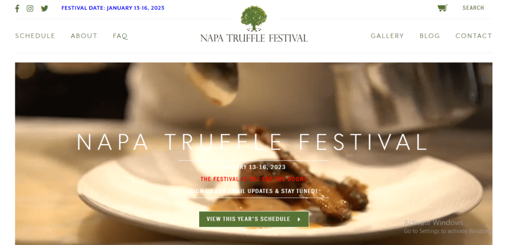 Homepage of Napa Truffle Festival's website / napatrufflefestival.com