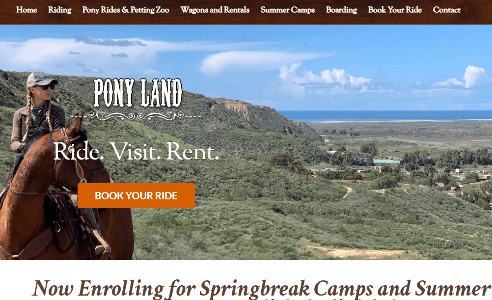 Homepage of Pony Land San Diego / Link: www.ponylandsandiego.com