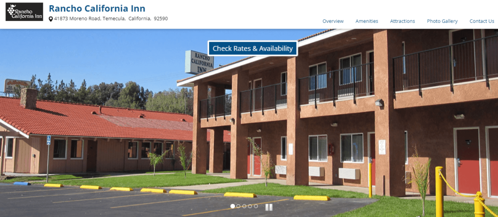 Homepage of Rancho California Inn / Link: ranchocaliforniainntemecula.com