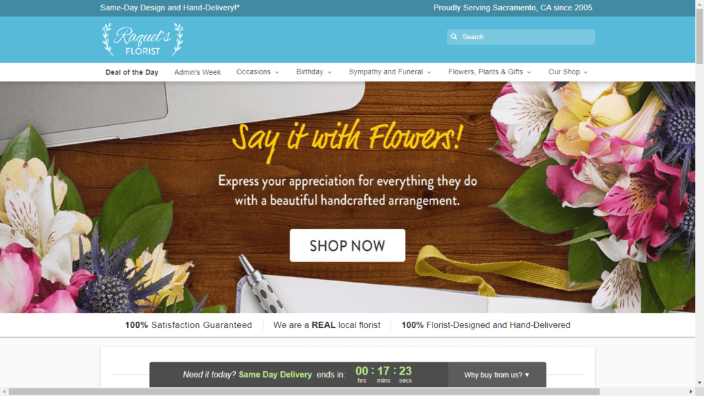 Homepage of Raquel's Florist's Website / raquelsflorist.com