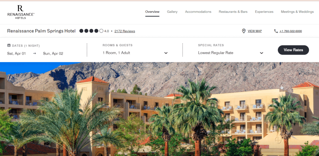 Homepage of Renaissance Palm Springs Hotel / marriott.com
