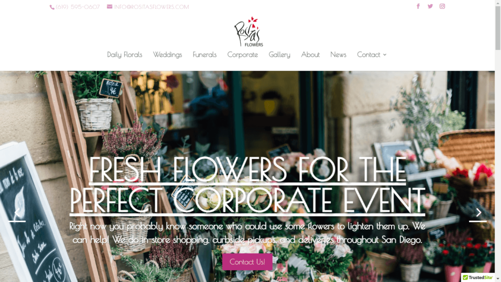 Homepage of Rosita's Flower Shop of San Diego's website / www.rositasflowers.com