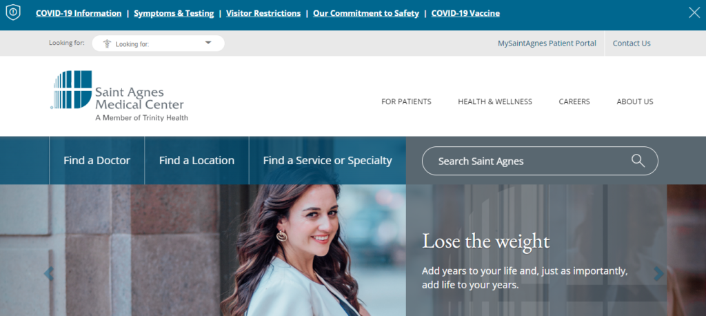 Homepage of Saint Agnes Medical Center / 
Link: samc.com