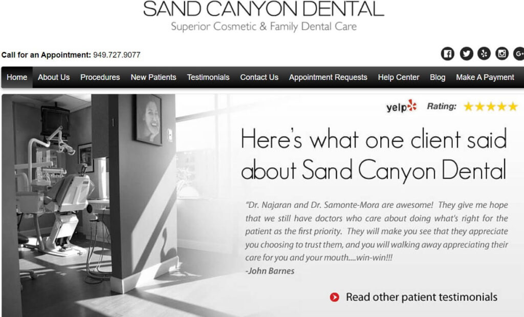 Homepage of Sand Canyon Dental / sandcanyondentistry.com
Link:
https://sandcanyondentistry.com/
