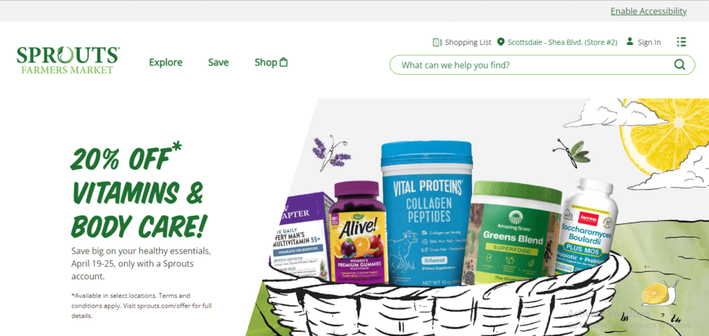 Homepage of Sprouts Farmers Market / sprouts.com