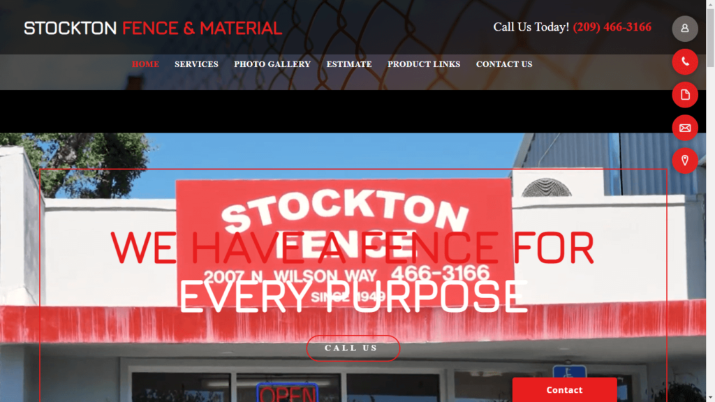Homepage of Stockton Fence & Material Co's Website / stocktonfenceco.com