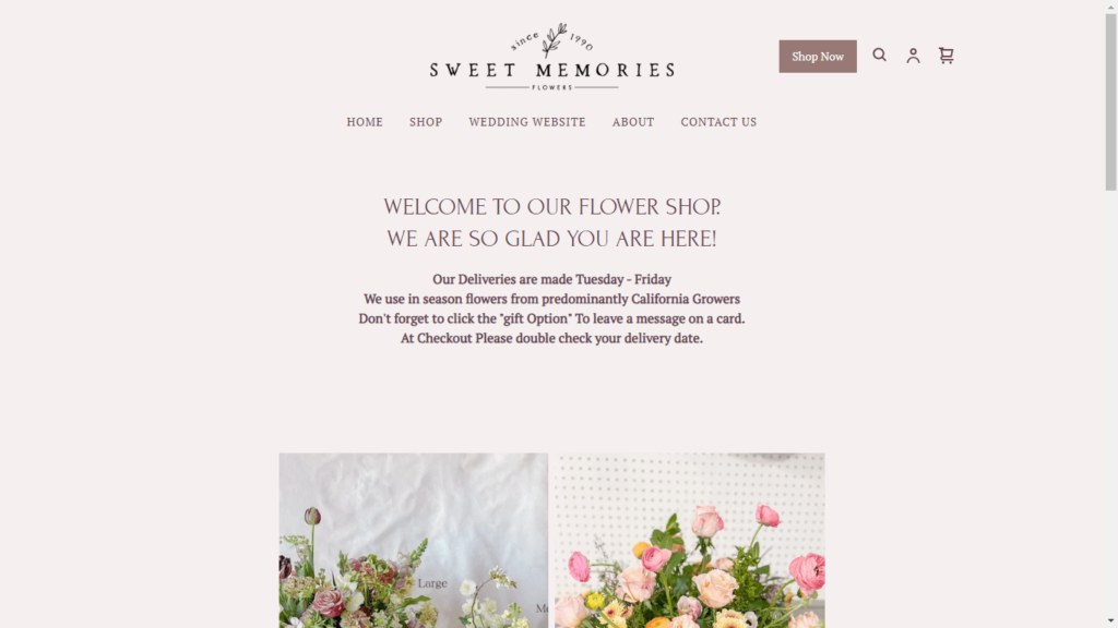 Homepage of Sweet Memories Flowers' Website / sweetmemoriesfloral.com