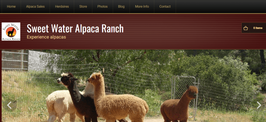 Homepage of Sweet Water Alpaca Ranch / 
Link: sweetwateralpacas.com