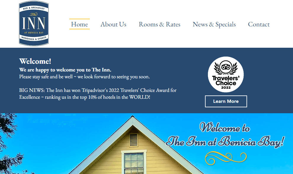 Homepage of The Inn at Benicia Bay / 
Link: theinnatbeniciabay.com