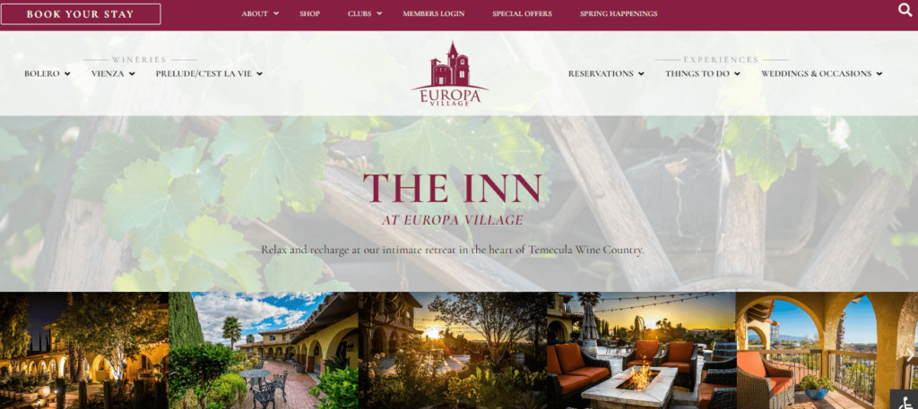 Homepage of The Inn in Europa Village / 
Link: europavillage.com/the-inn/