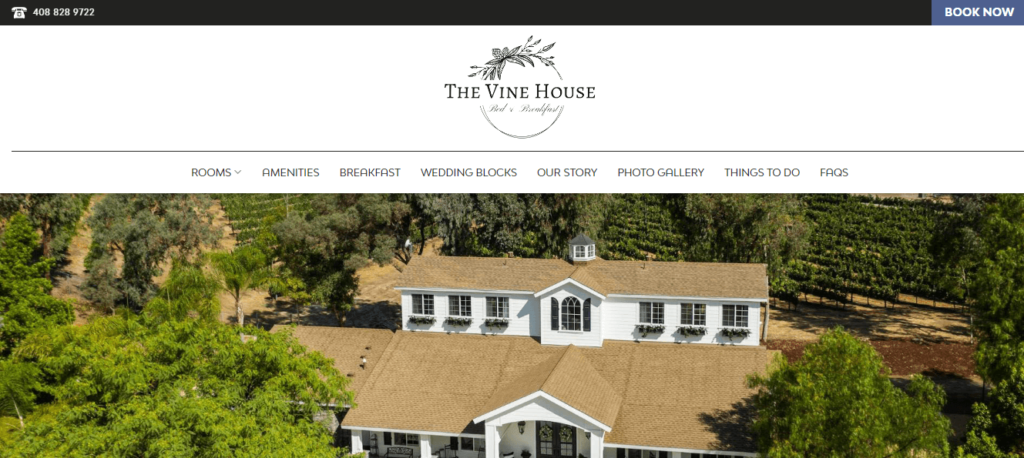 Homepage of The Vine House Bed & Breakfast / 
Link: vinehousebedandbreakfast.com