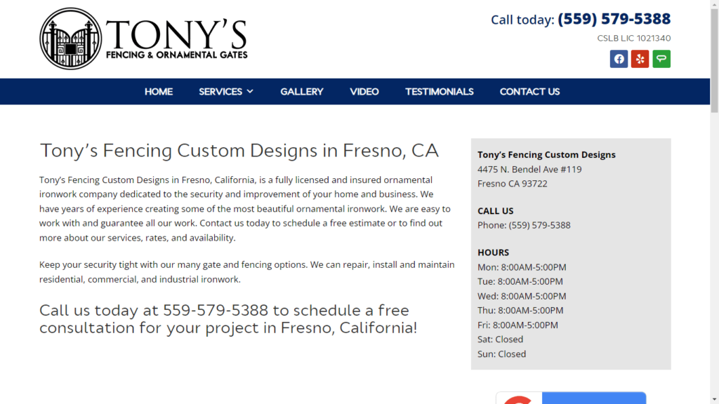 Homepage of Tony's Fencing & Ornamentals's Website / tonysfencingfresno.com