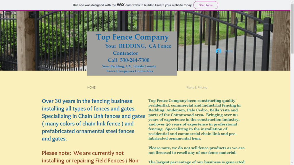 Homepage of Top Fence Company's Website / areddingcacontractorfencecompany.biz