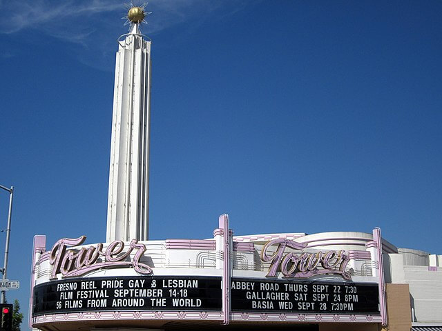 Exterior view of Tower Theatre / Wikimedia Commons / David Prasad
Link: https://commons.wikimedia.org/wiki/File:Tower_Theatre_Fresno_1.jpg