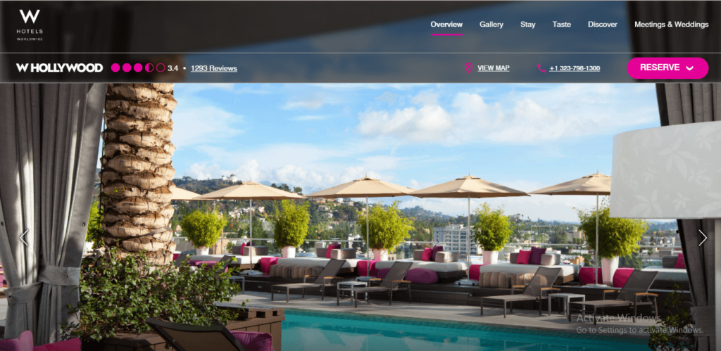 Homepage of W Hollywood's website / marriott.com