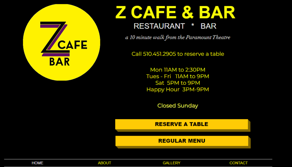 Homepage of Z Cafe & Bar / 
Link: zcafeandbar.com/