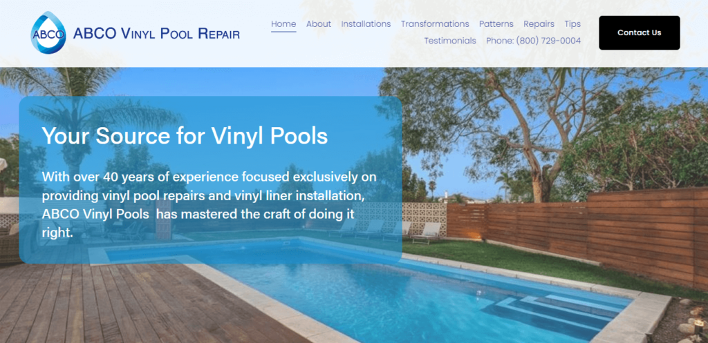 Homepage of ABCO Vinyl Pool Repair / abcovinylpoolrepair.com