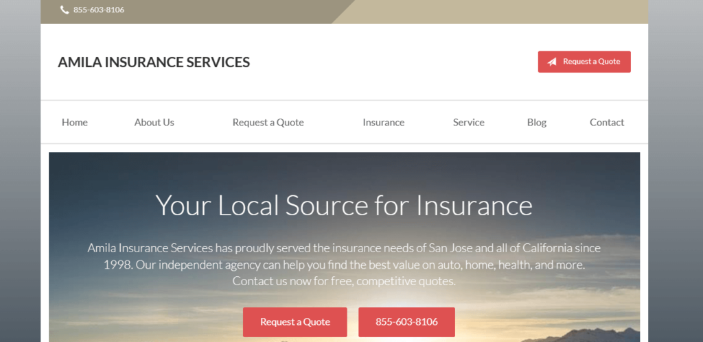 Homepage of Amila Insurance Services /
Link: amilainsurance.com