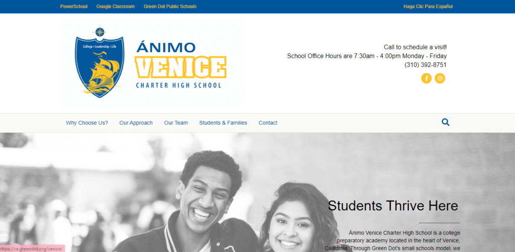 Homepage of Animo Venice Charter High School / greendot.org