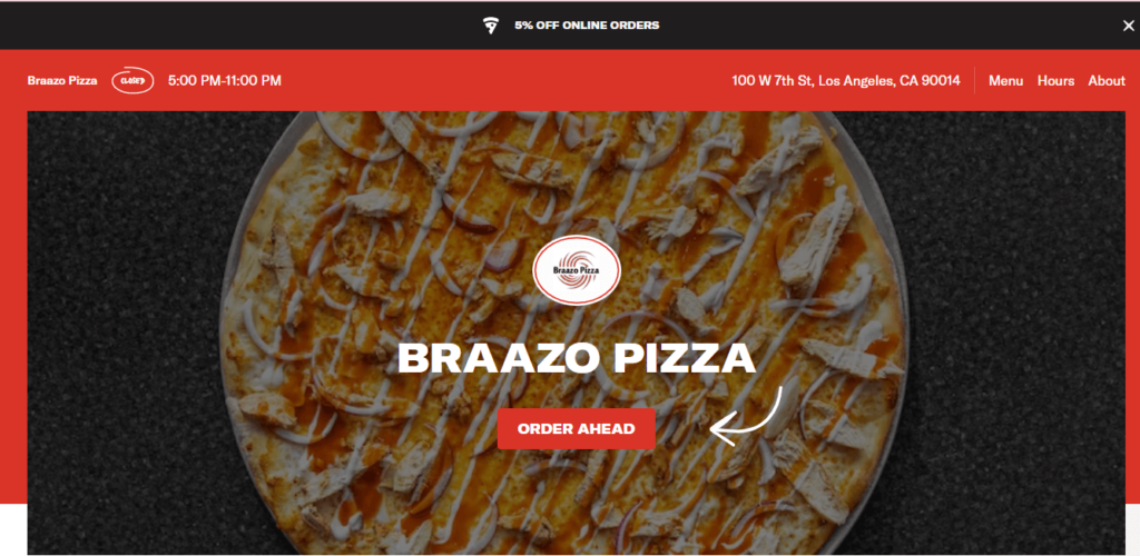 Homepage of Brazzo Pizza / braazopizzalosangeles.com