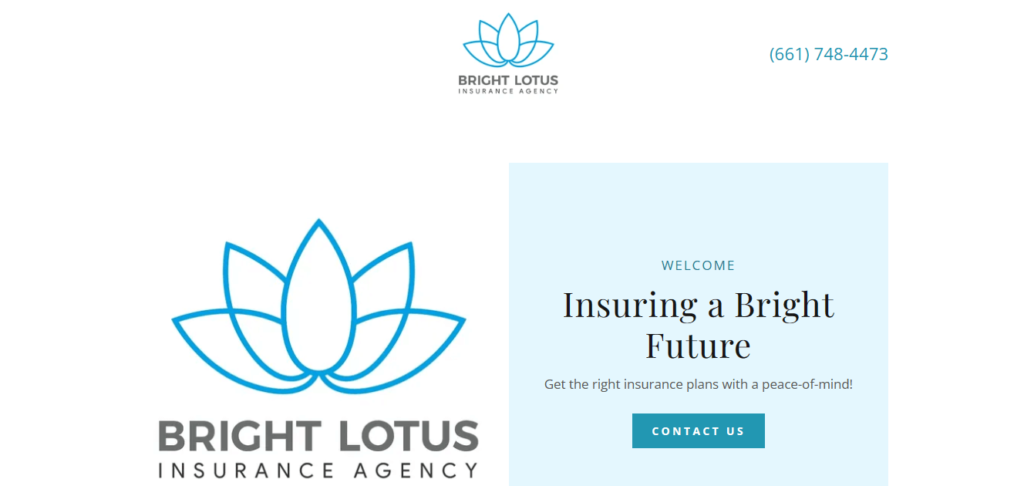 Homepage of Bright Lotus Insurance / Link: www.brightlotusins.com