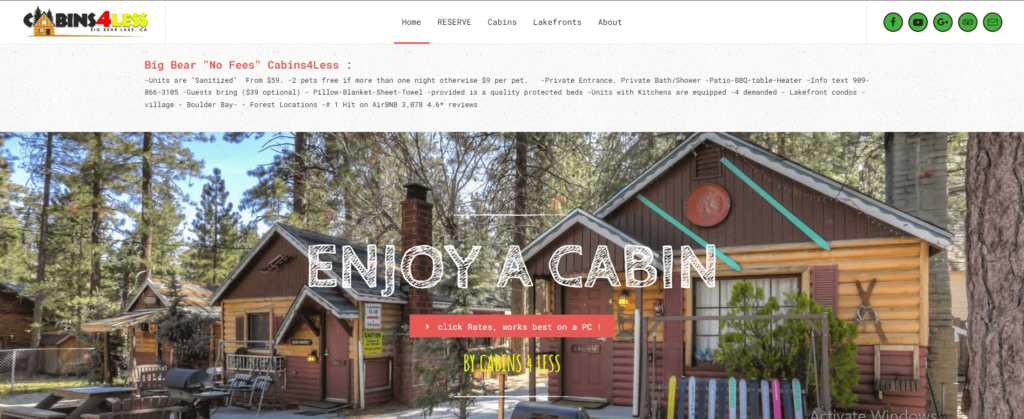 Homepage of Cabins4Less / cabins4less.com