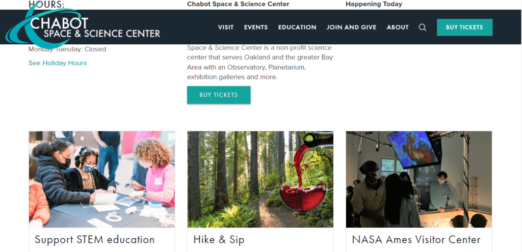 Homepage of CHABOT Space & Science Center / chabotspace.org