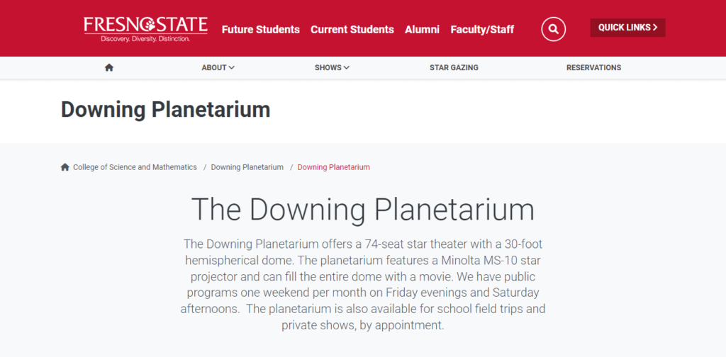Homepage of The Downing Planetarium / fresnostate.edu