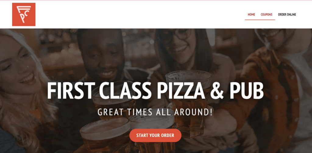 Homepage of First Class Pizza and Pub / firstclasspizzariverside.com